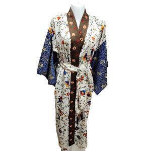 Cabernet Silky Kimono Robe Embroidered S Cream Blue